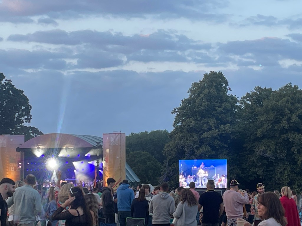 Outdoor stage with large screen to the right of it